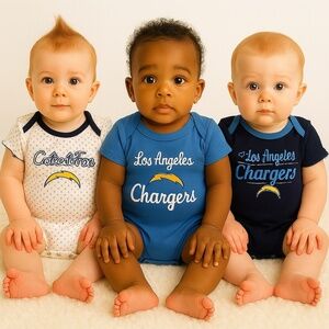 NWT Los Angeles Chargers 3-Piece Baby Girl Bodysuit Set – Size 6–9 Months